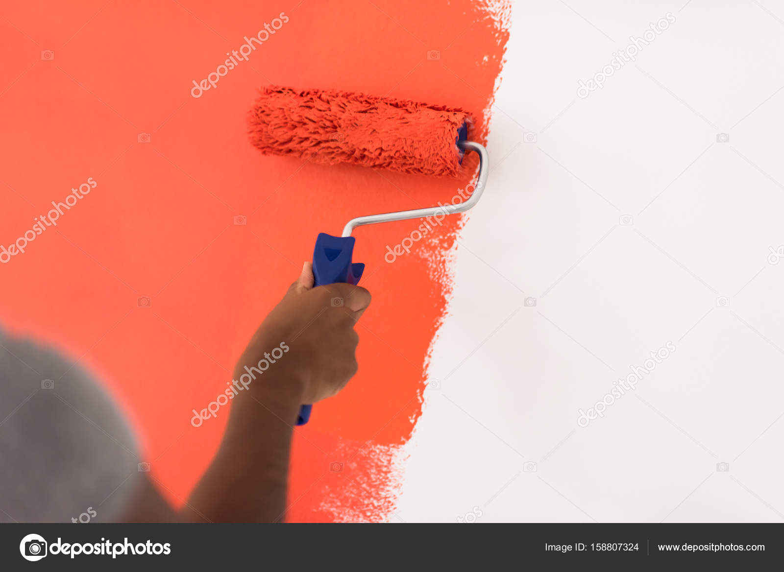 Decorator Hand Painting Wall Roller Stock Photo Shock 158807324