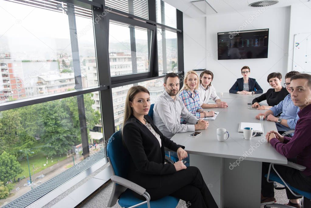 Group of young people meeting in startup office