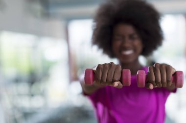 crossfit jimnastik salonu dumbbells ile çalışan kadın