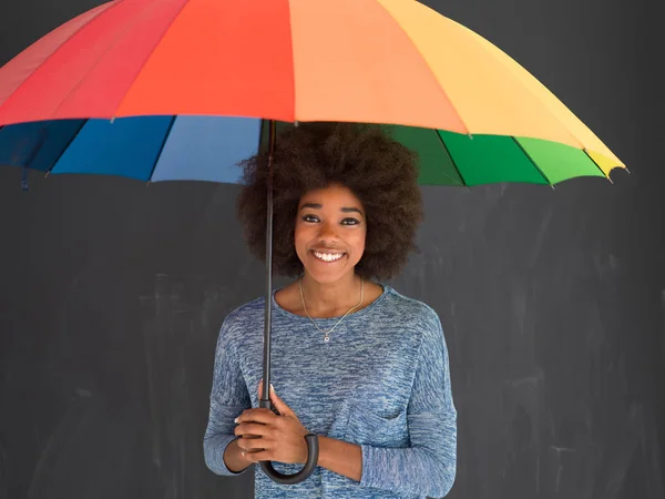Afroamerické ženy držící Barevný deštník — Stock fotografie