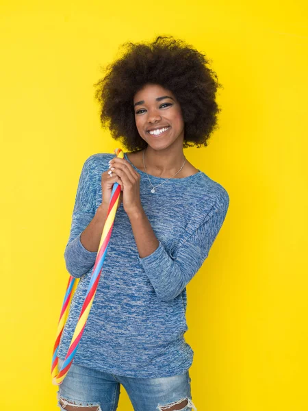 Black woman isolated on a Yellow background — Stock Photo, Image