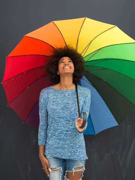 Afroamerické ženy držící Barevný deštník — Stock fotografie