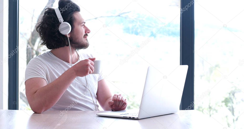 man drinking coffee enjoying relaxing lifestyle