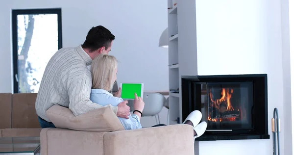 Couple relaxing at  home with tablet computers — Stock Photo, Image