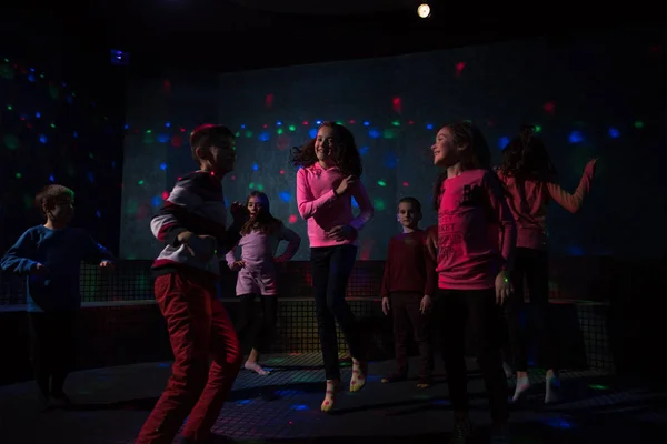 Group Joyful Children Happily Spending Time Kids Neon Disco Party — Stock Photo, Image