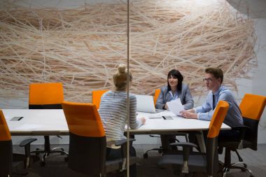 Modern ofis binasındaki bir toplantıda iş ekibi