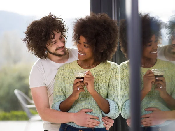 mutlu çok ırklı çifte rahatlatıcı modern ev kapalı