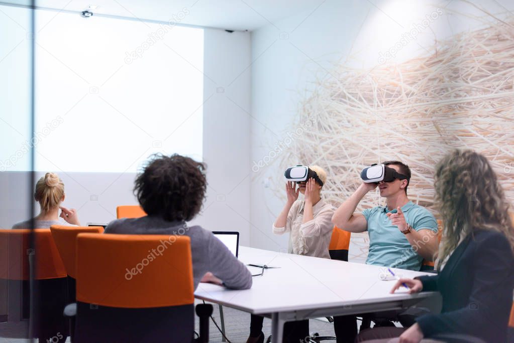 startup business team using virtual reality headset