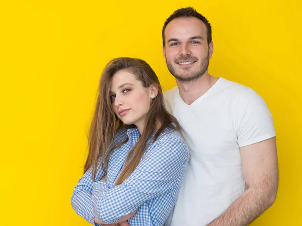 Couple isolated on yellow Background — Stock Photo, Image