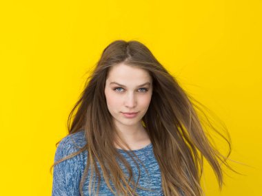 onun uzun ipeksi tüyleri ile oynarken güzel kadın