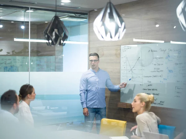 Startup Business Team Em uma reunião no prédio de escritórios moderno — Fotografia de Stock