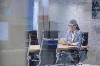 Tablet kullanan iş kadını