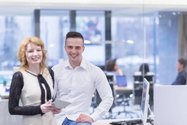 Business People Working With Tablet in startup office — Stock Photo, Image