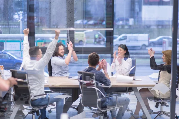 Startup Group of young business people celebrating success — Stock Photo, Image