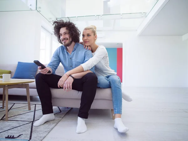 Young couple on watching television — Stock Photo, Image