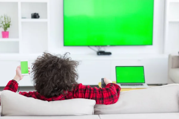 Man in bathrobe enjoying free time — Stock Photo, Image