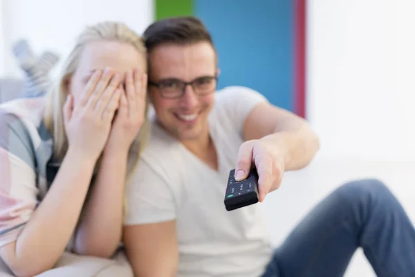 Young couple on watching television — Stock Photo, Image
