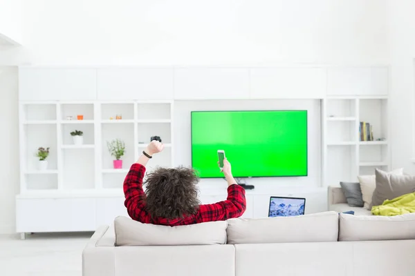 Man in bathrobe enjoying free time — Stock Photo, Image