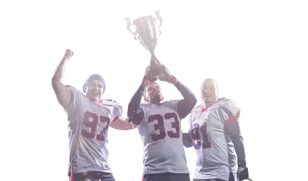 American Football Team mit Trophäe feiert Sieg — Stockfoto