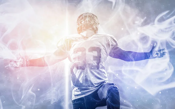 American Football Player Celebrating Scoring Touchdown Field Big Modern Stadium — Stock Photo, Image