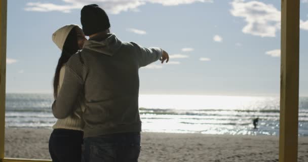 Jeune couple sur la plage avoir du plaisir — Video