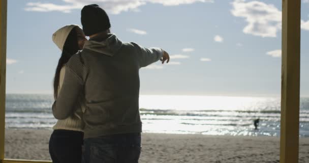 Jong koppel op strand plezier — Stockvideo