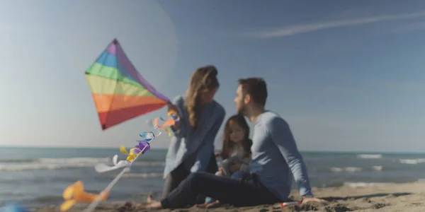 Family Kids Resting Having Fun Beach Autumn Day — Stock Photo, Image