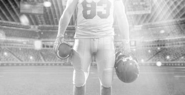 closeup büyük modern stadyum üzerinde izole Amerikan futbolu oyuncusu