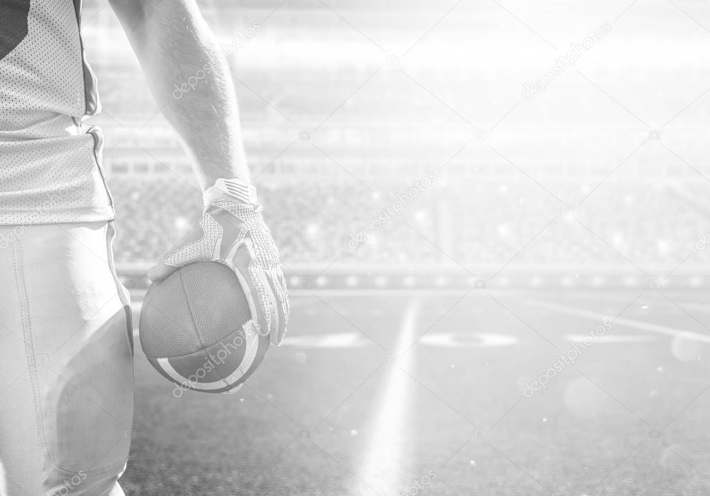 closeup American Football Player isolated on big modern stadium