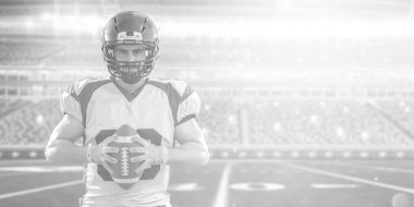 Amerikan futbolu oyuncusu büyük modern stadyum sahada izole