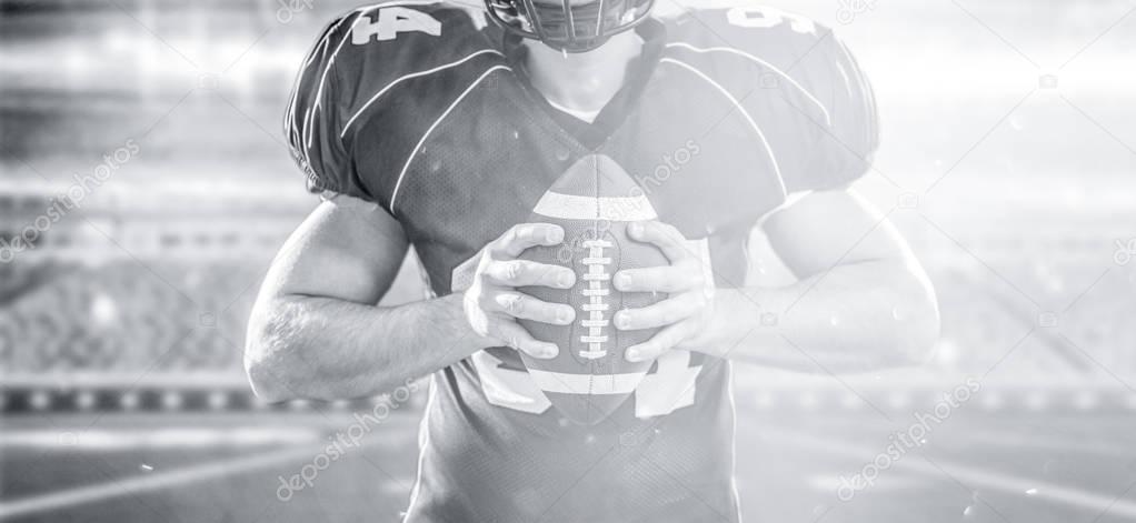 closeup American Football Player isolated on big modern stadium