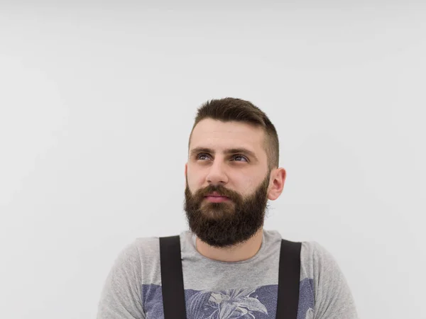 Retrato Del Manitas Hipster Barbudo Con Bolígrafo Detrás Oreja Aislado — Foto de Stock