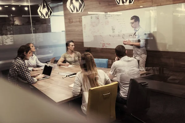 Стартап Бізнес Команда Мозковий Штурм Зустрічі Працює Ноутбуці Планшетному Комп — стокове фото