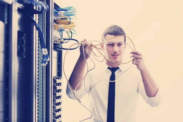 Young Handsome Business Man Engeneer Datacenter Server Room — Stock Photo, Image