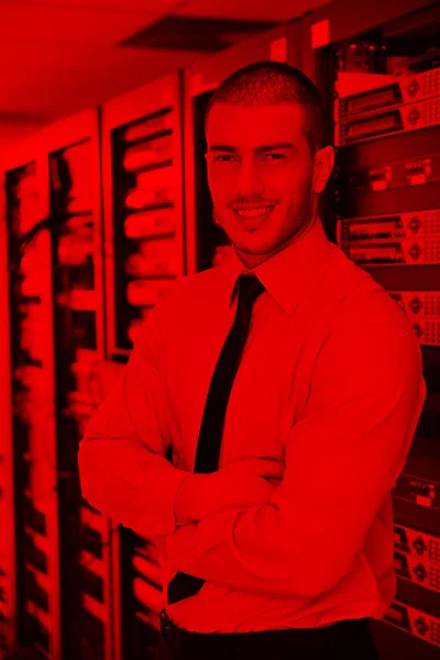 Young Handsome Business Man Engineer Datacenter Server Room — Stock Photo, Image