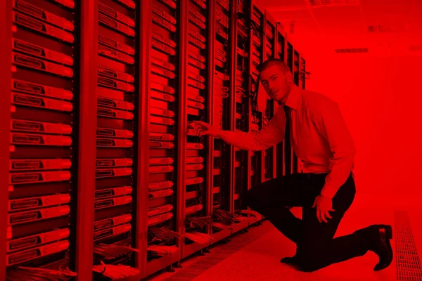 Young Handsome Business Man Engeneer Datacenter Server Room — Stock Photo, Image