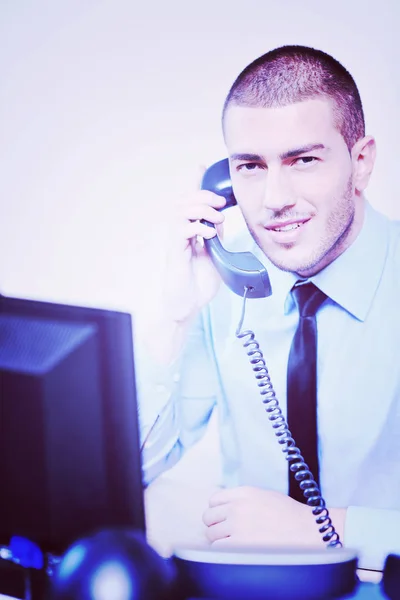 Homem Negócios Com Retrato Fone Ouvido Escritório Suporte Helpdesk Call — Fotografia de Stock