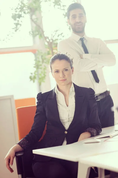 Startup Business Couple Portrait Modern Bright Office Interior — Stock Photo, Image