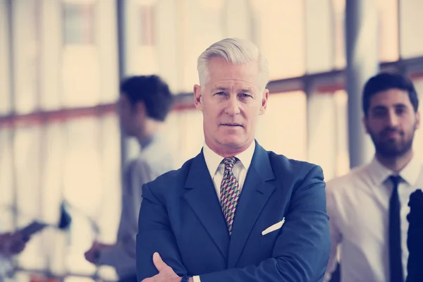 Retrato Hombre Negocios Alto Guapo Con Pelo Gris Interior Oficina — Foto de Stock