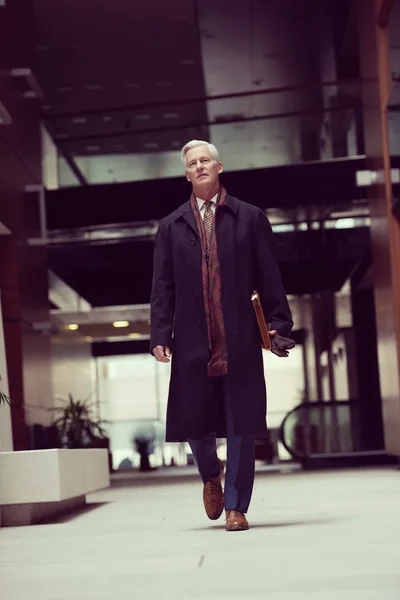 Красивий Успішний Старший Бізнесмен Ходить Сучасному Офісному Інтер Єрі — стокове фото