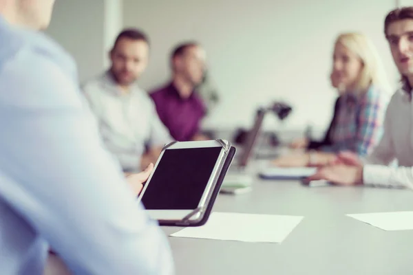 Businessman Using Tablet Computer Office Coworkers Background — Stock Photo, Image