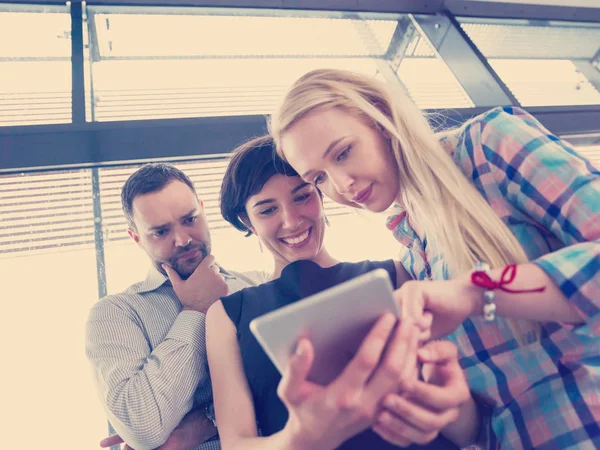 Group Business People Preparing Next Meeting Discussing Ideas Using Digital — Stock Photo, Image