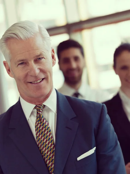 Retrato Hombre Negocios Senior Como Líder Oficina Brillante Moderna Grupo —  Fotos de Stock