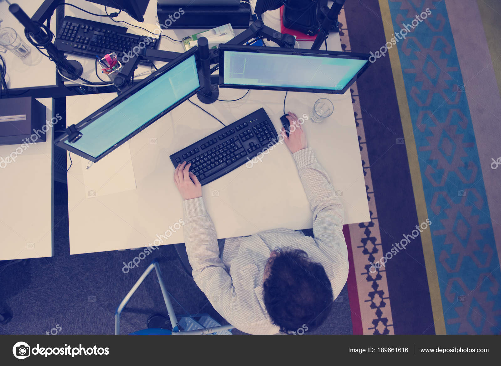 Top View Software Developer Writing Programming Code Computer Stock