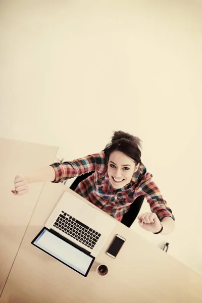 Вид Молодую Деловую Женщину Работающую Ноутбуке Современном Офисном Интерьере — стоковое фото