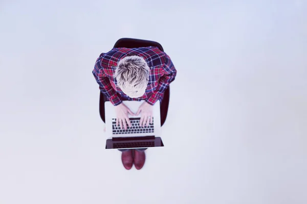 Top View Young Business Woman Working Laptop Computer Modern Bright — Stock Photo, Image