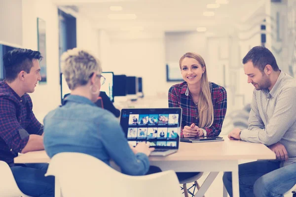 Startup Business Team Meeting Modern Bright Office Interior Brainstorming Working — Stock Photo, Image