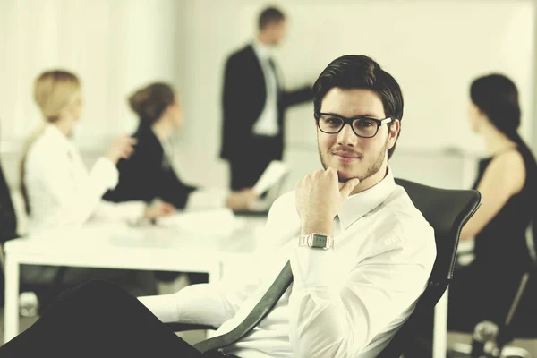 Portrait Handsome Young Business Man People Background Office Meeting — Stock Photo, Image