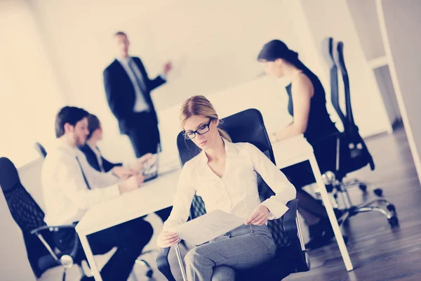 Business Woman Her Staff People Group Background Modern Bright Office — Stock Photo, Image