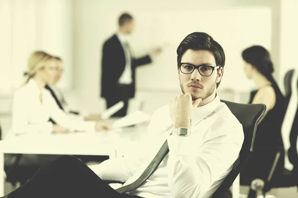 Portrait Handsome Young Business Man People Background Office Meeting — Stock Photo, Image